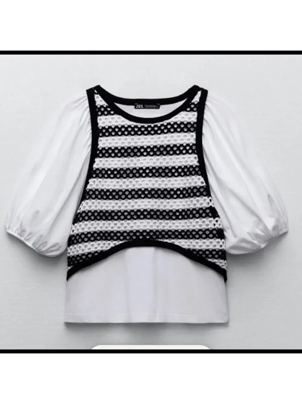 ZARA 2 in 1 Combination Short Balloon Sleeves Top w/ Vest. - Picture 5 of 12